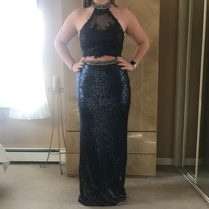 Two piece sequin prom dress
